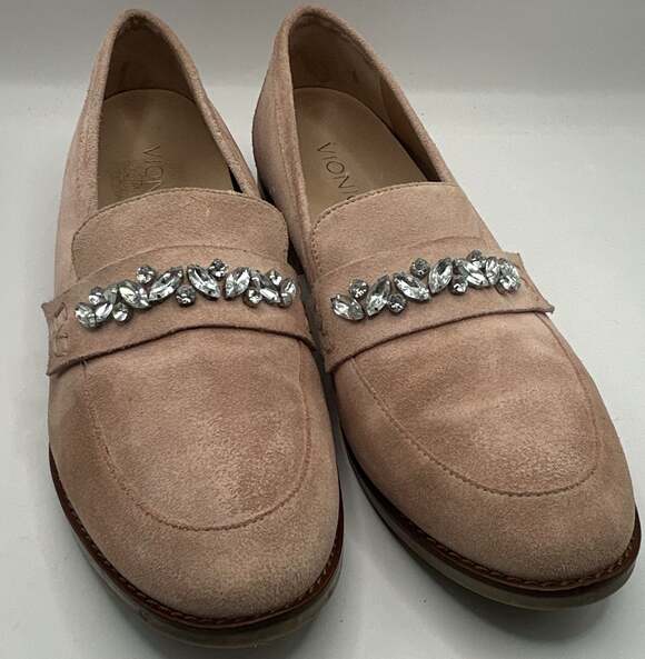 Vionic Shoes - Vionic Avvy Jeweled Suede Loafers in Rose